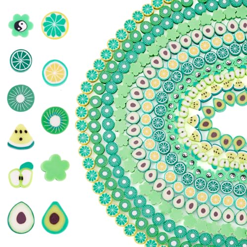 Cheriswelry Fruchtscheiben-Modelliermassen-Perlen, 11 Stile, Grün, niedlich, Limette, Avocado, Frühlingsblumenform, Perlenstränge für Schmuckherstellung, Armband, Ohrringe, Basteln, 440 Stück Cheriswelry Fruchtscheiben-Modelliermassen-Perlen, 11 Stile, Grün, niedlich, Limette, Avocado, Frühlingsblumenform, Perlenstränge für Schmuckherstellung, Armband, Ohrringe, Basteln, 440 Stück von Cheriswelry