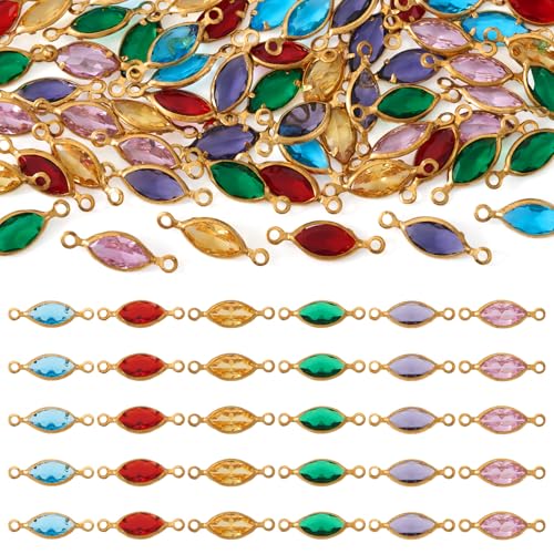 Cheriswelry Glasgliederverbinder, ovale facettierte Anhänger, vergoldet, Pferdeaugen-Glieder mit Messingfassung, 14 x 4,5 mm, für Schmuckherstellung, Armband, Halskette, 60 Stück Cheriswelry Glasgliederverbinder, ovale facettierte Anhänger, vergoldet, Pferdeaugen-Glieder mit Messingfassung, 14 x 4,5 mm, für Schmuckherstellung, Armband, Halskette, 60 Stück von Cheriswelry