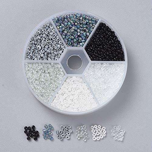 Cheriswelry Glasperlen, 2 mm, 12/0, Schwarz / Grau / Transparent / silberfarben ausgekleidet von Cheriswelry