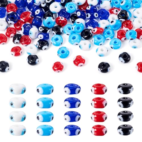 Cheriswelry Glasperlen, böser Blick, handgefertigt, Glasperlen, Evil Eye, Rondelle, Abstandshalter, Glücksperlen, 8–9 mm, für DIY-Armbänder, Ohrringe, Halsketten, Schmuckherstellung, Handwerk, 100 Cheriswelry Glasperlen, böser Blick, handgefertigt, Glasperlen, Evil Eye, Rondelle, Abstandshalter, Glücksperlen, 8–9 mm, für DIY-Armbänder, Ohrringe, Halsketten, Schmuckherstellung, Handwerk, 100 von Cheriswelry