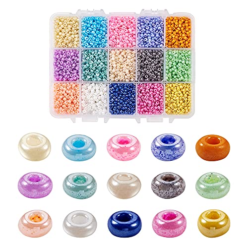 Cheriswelry Glasperlen, ca. 7500 Stück, 15 Farben, 3 mm, Ceylon, runde Pony-Perlen, Mini-Abstandshalter, tschechische Perlen für Schmuckherstellung, Perlenloch: 1 mm von Cheriswelry