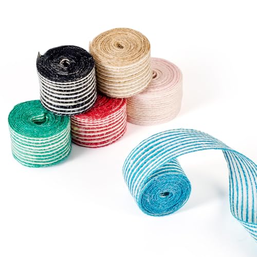 Cheriswelry Jutebänder, 28 mm breit, bunt, gestreift, Stoffborten für Geschenkverpackungen, Floristen, Basteln, rustikale Hochzeits-Party-Dekorationen, 6 Rollen Cheriswelry Jutebänder, 28 mm breit, bunt, gestreift, Stoffborten für Geschenkverpackungen, Floristen, Basteln, rustikale Hochzeits-Party-Dekorationen, 6 Rollen von Cheriswelry