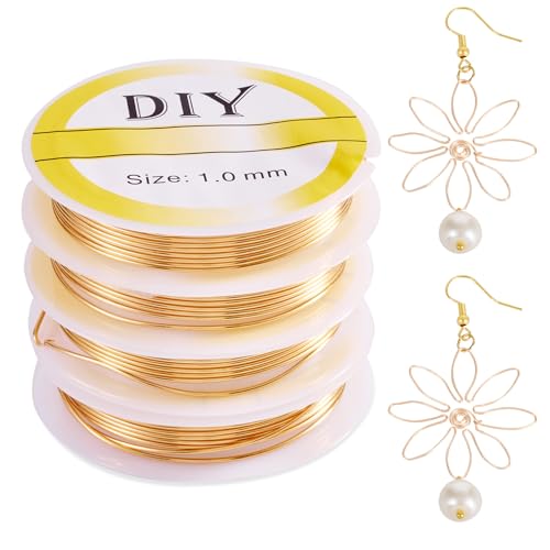 Cheriswelry Kupferdraht, biegsam, 1,2 m, 18 Gauge, 14 Karat Gold, biegbar, Metall, Basteldraht, flexibel, weich, Schmuckdraht, 1 mm zum Modellieren, Verpacken, Basteln, Halsketten, Ohrringe von Cheriswelry
