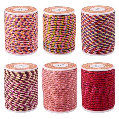 Cheriswelry Makramee-Seil, 1,5 mm, 4-lagig, gedreht, Polycotton, 24 m, geflochtenes Makramee-Seil, Metallic-Perlenfaden für handgefertigte Armbänder, Stricken, Wandbehang, Heimdekoration, Rosa Cheriswelry Makramee-Seil, 1,5 mm, 4-lagig, gedreht, Polycotton, 24 m, geflochtenes Makramee-Seil, Metallic-Perlenfaden für handgefertigte Armbänder, Stricken, Wandbehang, Heimdekoration, Rosa von Cheriswelry