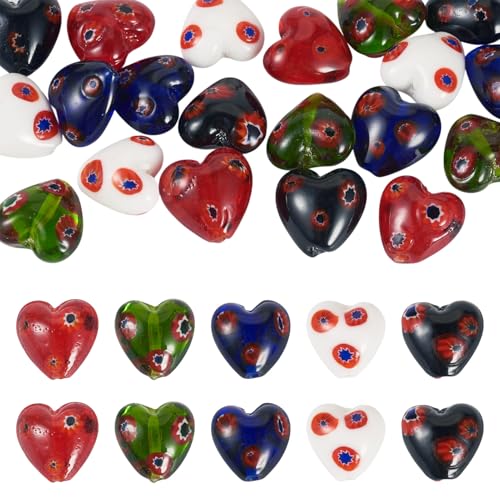 Cheriswelry Millefiori-Glasperlen in Herzform, 3D-Herz, transparent, transparent, handgefertigt, für Schmuckherstellung, Heimdekoration, Armband, Halskette, Basteln, 20 mm Cheriswelry Millefiori-Glasperlen in Herzform, 3D-Herz, transparent, transparent, handgefertigt, für Schmuckherstellung, Heimdekoration, Armband, Halskette, Basteln, 20 mm von Cheriswelry