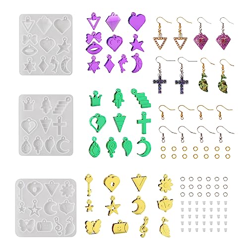 Cheriswelry Ohrringformen für Frauen, 3-teiliges Silikonformen-Set mit Mond, Stern, Herz, Schmetterling, Blatt, Kreuz, Anhänger, Formen, Ohrringe, Haken, Sprungringe, Schmuckformen-Set, 77–82 mm, für Cheriswelry Ohrringformen für Frauen, 3-teiliges Silikonformen-Set mit Mond, Stern, Herz, Schmetterling, Blatt, Kreuz, Anhänger, Formen, Ohrringe, Haken, Sprungringe, Schmuckformen-Set, 77–82 mm, für von Cheriswelry