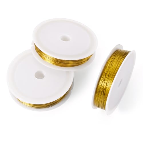 Cheriswelry Perlendraht, 0,4 mm, goldfarben, Eisen-Metalldraht, anlaufgeschützt, für Schmuckherstellung, Zubehör, DIY, Halsketten, Ohrringe, Armband, 3 Rollen Cheriswelry Perlendraht, 0,4 mm, goldfarben, Eisen-Metalldraht, anlaufgeschützt, für Schmuckherstellung, Zubehör, DIY, Halsketten, Ohrringe, Armband, 3 Rollen von Cheriswelry