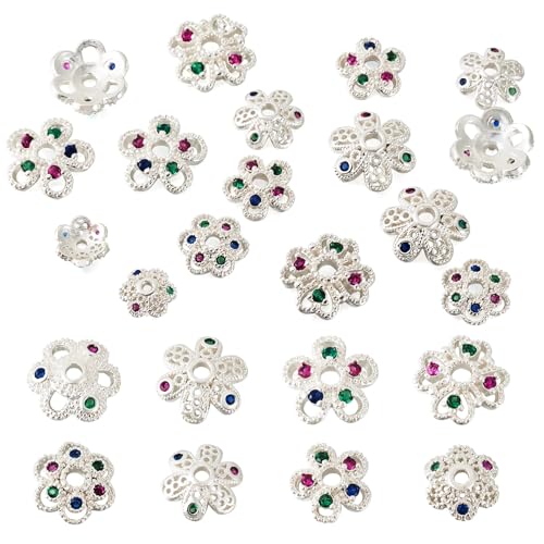Cheriswelry Perlenkappen für Schmuckherstellung, silberfarbene Blumen-Abstandshalter, Perlenkappen für Armband, Messing, Zirkonia, lose Perlen, filigrane Endanhängerkappen, 6–10 mm, für Bastelarbeiten Cheriswelry Perlenkappen für Schmuckherstellung, silberfarbene Blumen-Abstandshalter, Perlenkappen für Armband, Messing, Zirkonia, lose Perlen, filigrane Endanhängerkappen, 6–10 mm, für Bastelarbeiten von Cheriswelry
