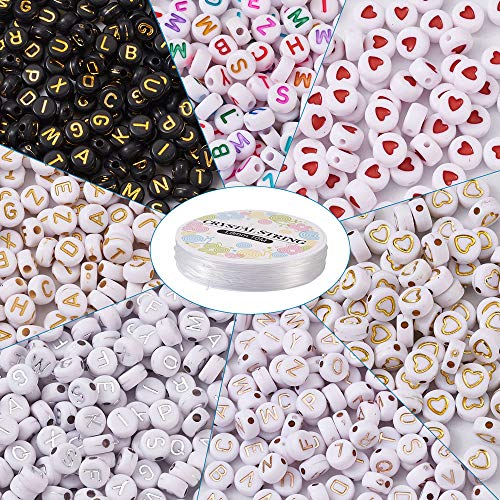 Cheriswelry Runde, flache Acrylperlen in Herzform mit Buchstaben von A bis Z, 1.700 Perlen, zur Schmuckherstellung von Cheriswelry