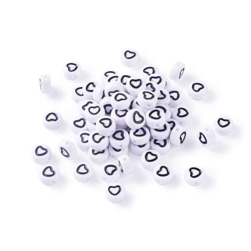 Cheriswelry Runde, flache Acrylperlen mit Herzmotiv oder Buchstaben, für die Herstellung von Schmuck oder Armbändern von Cheriswelry
