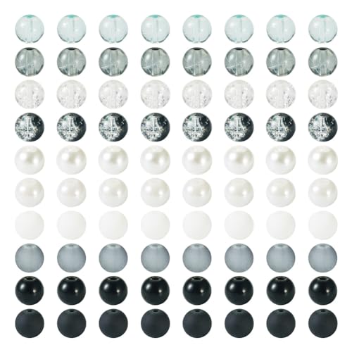 Cheriswelry Runde Glasperlen, 8–9 mm, schwarze mattierte Perlen, Kunstperlen, lose Perlen für Schmuckherstellung, 200 Stück von Cheriswelry