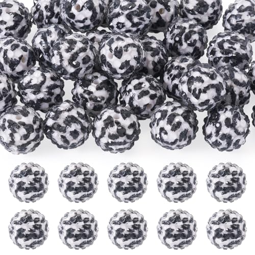 Cheriswelry Runde Strassperlen, Leopardenmuster, lose Abstandshalter, klobige Gummibälle, lose Perlen für Bastelarbeiten, Stifte, Schlüsselanhänger, Armband, Schmuckherstellung, Party-Dekoration, 30 von Cheriswelry
