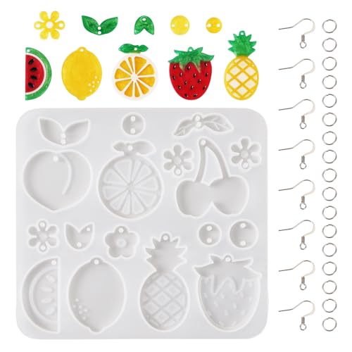 Cheriswelry Silikonformen in Obstform, Ananas, Erdbeere, Zitrone, Orange, Wassermelone, Silikon-Gießform, DIY-Ohrringform-Set für DIY, Epoxidharz, Handwerk, Schmuckherstellung (1 Stück) von Cheriswelry