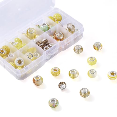Cheriswelry Strass-Perlen-Set, europäisches Glitzer, großes Loch, Harz, Glas, Ton, kristallklar, lose Abstandshalter, für Schmuckherstellung, Armband, Gelb, 10 Stile, 9–14 mm Cheriswelry Strass-Perlen-Set, europäisches Glitzer, großes Loch, Harz, Glas, Ton, kristallklar, lose Abstandshalter, für Schmuckherstellung, Armband, Gelb, 10 Stile, 9–14 mm von Cheriswelry