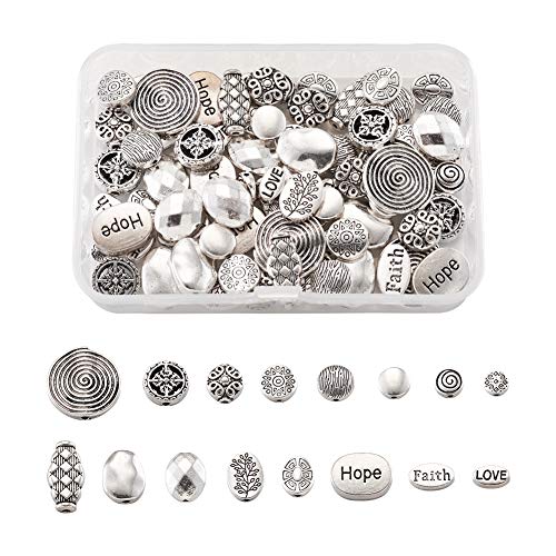 Cheriswelry 80 Stück tibetische Silber flache runde ovale Abstandshalter Perlen 16 Stile Metall Fass Tropfen Rondelle lose Perlen Charms für Schmuckherstellung von Cheriswelry