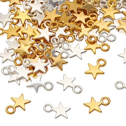 Cheriswelry Tibetische Stern-Anhänger, himmlischer kleiner Stern, baumelnde Charms, Perlen für Schmuckherstellung (Platin und Gold), 160 Stück von Cheriswelry