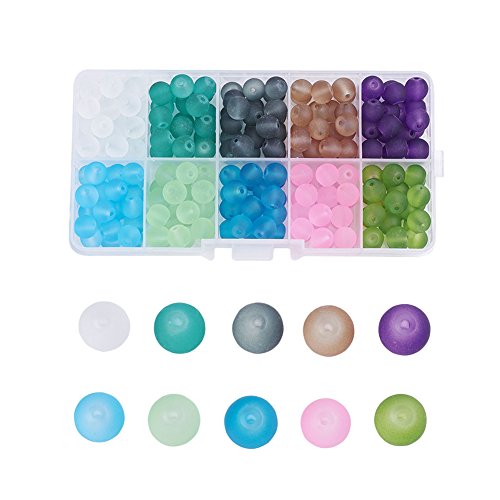 Cheriswelry Transparente, mattierte Glasperlen, 10 mm, runde Kugel, matt, 10 Farben, für Schmuck, Halsketten, Armbänder, ca. 100 Stück von Cheriswelry