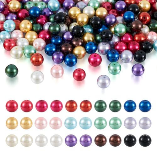 Cheriswelry Über 225 Stück 10 mm gefärbte Glasperlen, rund, 15 Farben, Perlglanz lose Perlen für Schmuckherstellung, Loch: 1 mm Cheriswelry Über 225 Stück 10 mm gefärbte Glasperlen, rund, 15 Farben, Perlglanz lose Perlen für Schmuckherstellung, Loch: 1 mm von Cheriswelry
