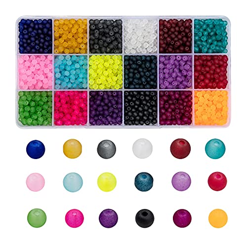 Cheriswelry Über 3060 Stück transparente mattierte Glasperlen, 4 mm, runde Kugel, mattes Glas, Abstandshalter, 18 Farben für Schmuck, Halsketten, Armbänder Cheriswelry Über 3060 Stück transparente mattierte Glasperlen, 4 mm, runde Kugel, mattes Glas, Abstandshalter, 18 Farben für Schmuck, Halsketten, Armbänder von Cheriswelry