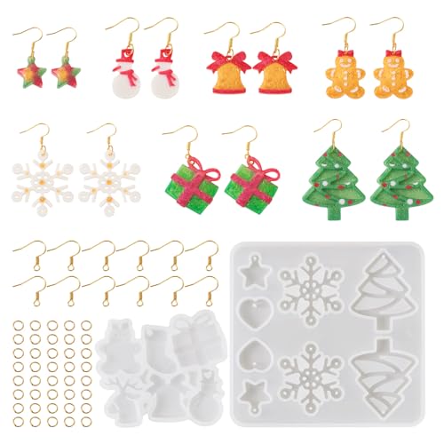 Cheriswelry Weihnachts-Ohrringformen aus Kunstharz, Schmuckformen für baumelnde Ohrringe, Weihnachtsbaum-, Glocken-, Stern-, Schneeflocken-, Lebkuchenmann, Schneemann, Ohrringe, 52–101 mm, für Damen Cheriswelry Weihnachts-Ohrringformen aus Kunstharz, Schmuckformen für baumelnde Ohrringe, Weihnachtsbaum-, Glocken-, Stern-, Schneeflocken-, Lebkuchenmann, Schneemann, Ohrringe, 52–101 mm, für Damen von Cheriswelry