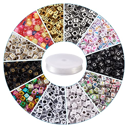 Cheriswelry 1650 Stück Acrylperlen, Würfelperlen, 11 Stile, A-Z, lose Abstandsperlen mit elastischem Kristallfaden für die Herstellung von Schmuck und Armbändern von Cheriswelry