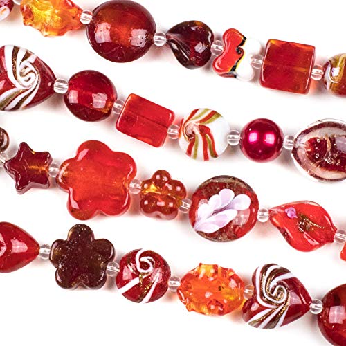 Cherry Blossom Beads Lampwork Glasperlen, handgefertigt, rot, gemischt, 4 verschiedene Stränge, 20,3 cm von Cherry Blossom Beads