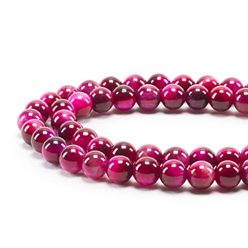 Cherry Tree Collection | 100 Stück 6 mm rosa Tigerauge Edelstein runde Perlen für Schmuckherstellung | inklusive Aufbewahrungsbox, elastischer Schnur und Nadeln von Cherry Tree Collection