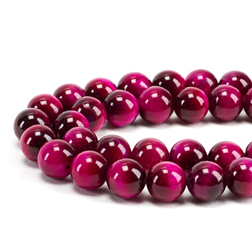 Cherry Tree Collection | 100 Stück 8 mm rosa Tigerauge Edelstein runde Perlen für Schmuckherstellung | inklusive Aufbewahrungsbox, elastischer Schnur und Nadeln von Cherry Tree Collection