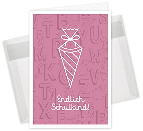 10er Set Einladungskarten & Umschläge, Einschulung, Klappkarten Format B6 (Rosa) von CherryCards