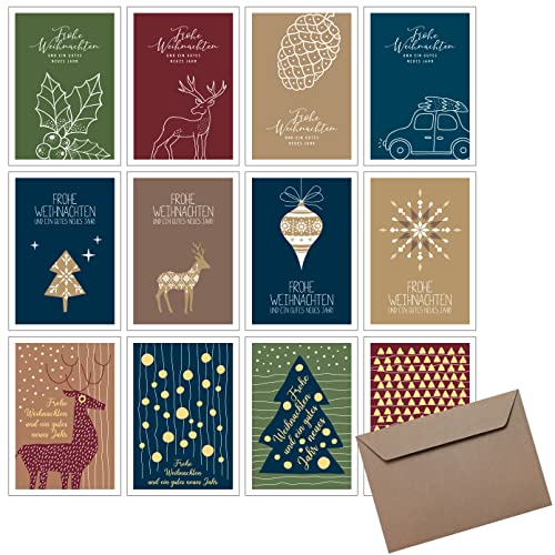 12x Weihnachtskarten & Umschläge I Mix Set Natur I 12 Motive I Premium Klappkarten B6 I privat & geschäftlich von FRUITPRINTS