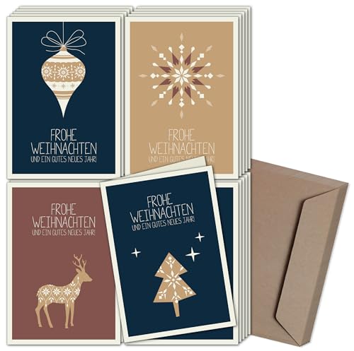 Weihnachtskarten & Umschläge I 20er oder 8er Set I mit PRÄGUNG I Skandinavische Weihnacht I B6 Premium Klappkarten I für Familie, Freunde, oder geschäftlich (20er Set) von CherryCards