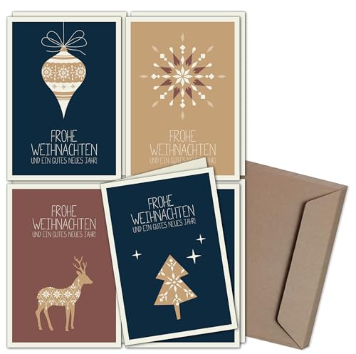 Weihnachtskarten & Umschläge I 8er oder 20er Set I mit PRÄGUNG I Skandinavische Weihnacht I B6 Premium Klappkarten I für Familie, Freunde, oder geschäftlich (8er Set) von CherryCards