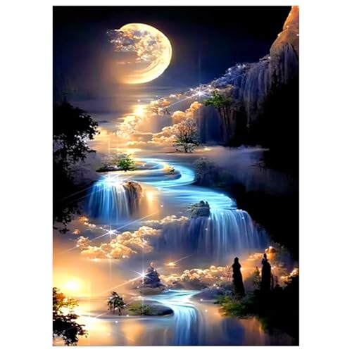 Cheukka Diamond Painting Set,Mond Wasserfall 5D Diamant Painting Bilder,Mond Wasserfall Diamond Painting,DIY Mosaikherstellung Diamond Art Diamant Malerei für Erwachsene Kinder,Haus Wanddeko 30x40cm von Cheukka