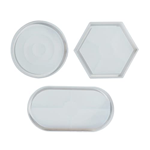 3pcs Kristall Epoxid Gemeotric Hexagonal Oval Round Spiegel Silikonschalenformen Zum Gießen Von Betonzement Silikonplattenform Für Epoxidharz von Chevnzev