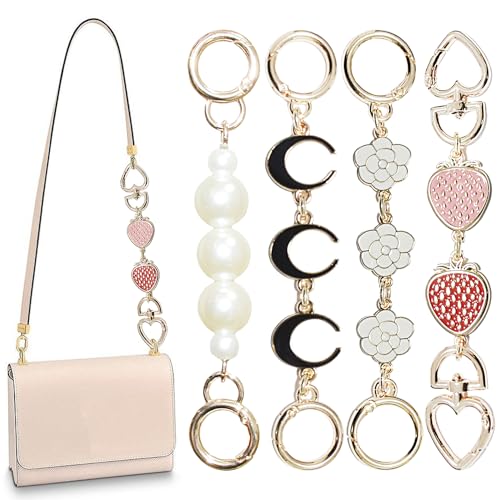Chewarelly 4 Stück Geldbörsen-Kettenverlängerung, Taschenriemenverlängerung, Ersatz für Damen, Mädchen, Geldbörsenzubehör, Mond, Erdbeere, Blume, Perle von Chewarelly
