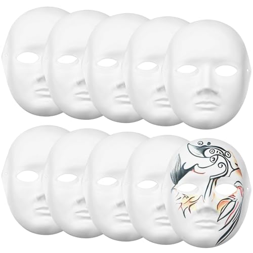 10 Stück Blanko-Papiermasken zum Basteln, Vollgesichtsmasken zum Bemalen, inklusive männlichen und weiblichen Gesichtern, ideal für Kinder und Erwachsene 10 Stück Blanko-Papiermasken zum Basteln, Vollgesichtsmasken zum Bemalen, inklusive männlichen und weiblichen Gesichtern, ideal für Kinder und Erwachsene von Chewtoyo