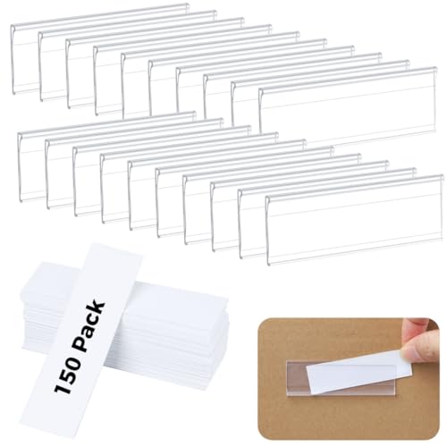 150 Stück transparente Regaletikettenhalter, 7,6 x 2,5 cm Acryl-Etiketten für Supermärkte, Bibliotheken und Büros, mit Papiereinsätzen von Chewtoyo