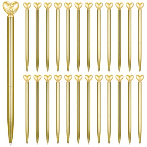 24 süße herzförmige goldene Tintenschreiber, schwarze Tinte, Kugelschreiber für Hochzeiten und Brautpartys von Chewtoyo