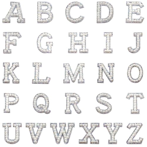 52 Stück Kristall Strass Buchstaben Patches A-Z Alphabet mit Perlendetail für benutzerdefinierte DIY Kleidung & Zubehör Aufbügeln & Aufnähen Optionen von Chewtoyo