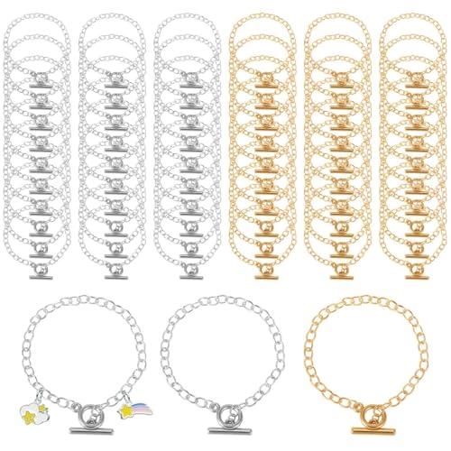 60 Stück Metallketten für DIY-Armbänder, inklusive goldenen und silbernen Gliedern mit Ot-Verschluss, perfekt für individuellen Schmuck 60 Stück Metallketten für DIY-Armbänder, inklusive goldenen und silbernen Gliedern mit Ot-Verschluss, perfekt für individuellen Schmuck von Chewtoyo