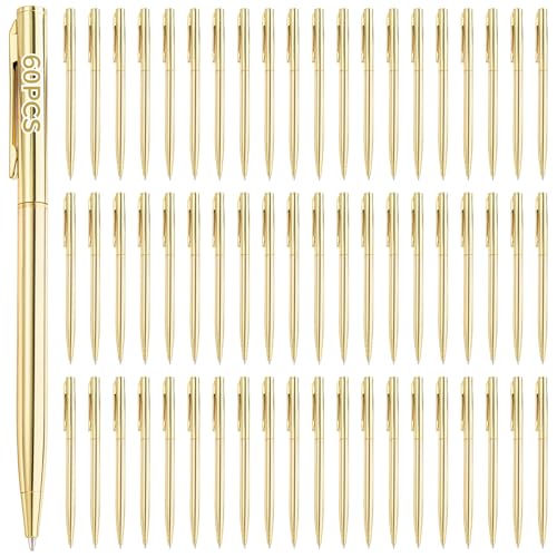 60er-Pack Klick-Kugelschreiber, goldfarbenes Metall, glatter Tintenfluss, mittlere Spitze, Schreibwerkzeuge für Unternehmen von Chewtoyo