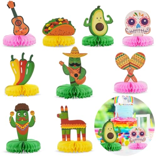9 Waben-Tischdekorationen für Cinco De Mayo, inklusive Taco, Maraca, Gitarre, Kaktus und mehr von Chewtoyo
