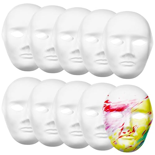 Blanko-Masken aus Pappmaché zum Basteln, Vollgesichtsdesign für Kinder und Erwachsene, inklusive männlichen und weiblichen Gesichtern, einfach zu malen und zu personalisieren, 10 Stück Blanko-Masken aus Pappmaché zum Basteln, Vollgesichtsdesign für Kinder und Erwachsene, inklusive männlichen und weiblichen Gesichtern, einfach zu malen und zu personalisieren, 10 Stück von Chewtoyo