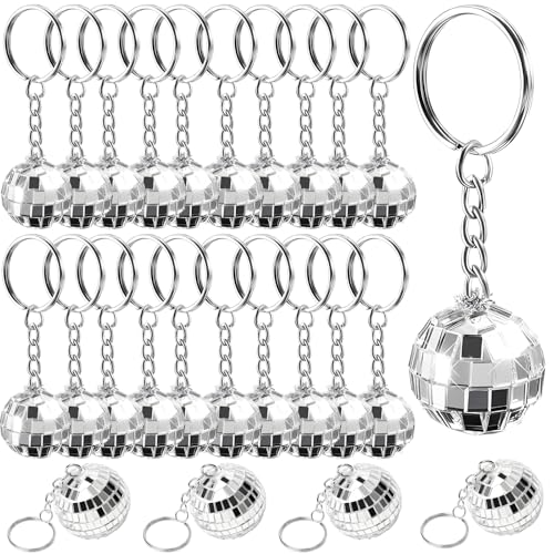Chewtoyo Mini-Discokugel-Schlüsselanhänger, 2 cm, spiegelnd, rundes Design für Retro-Stil, perfekt für Partys und Geschenke, Metall und Glas, 100 Stück von Chewtoyo