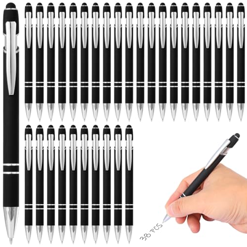 Kugelschreiber mit Eingabestift, einziehbar, Silikon und Aluminium, für Büro und digitale Geräte, Schwarz, 38 Stück von Chewtoyo