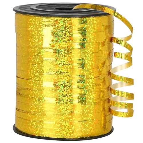 Chexin Glitzerndes Geschenkband in Gold, 500M Gold Ringelband, Gold Ballonband,Schleifenband, Polyband Deko Band für Geschenkverpackung Geburtstag Hochzeits Weihnachten Basteln Floristen Partydeko von Chexin