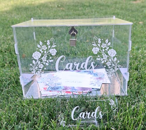 Chexin Hochzeit Kartenbox aus Acryl, Vintage Glas Große Hochzeitsbox Geschenkkarten Box mit Schloss und Schlitz, Klar DIY Kartenbox Hochzeit Geldbox für Hochzeit Geburtstag Jubiläum Baby Shower von Chexin