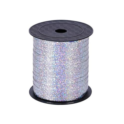 Glitzerndes Geschenkband in Silber, 500M Silber Ringelband, Silber Ballonband, Schleifenband, Polyband Deko Band für Geschenkverpackung Geburtstag Hochzeits Weihnachten Basteln Floristen Partydeko von Chexin