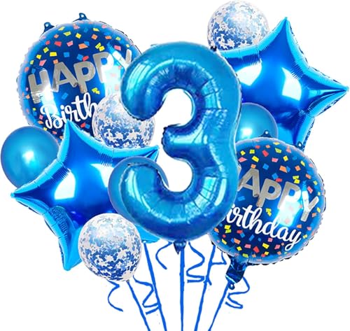 10 kunterbunte Luftballons 3. Geburtstag Ballons 3. Geburtstag Junge Mädchen Luftballon Zahl 3 Ballon Kindergeburtstag 3 Jahre, Metallic 30cm von ChezMax