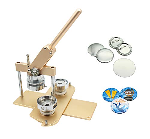 ChiButtons Kit 58 mm (2 1/4 Zoll) Button Maker Badge Press Machine B400 + 58 mm runde Stanzformen + 100 Set Pin Button Components + verstellbarer Kreisschneider (Golden-New) von ChiButtons